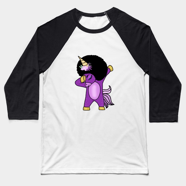 Funny Afro Unicorn Melanin dab dance Baseball T-Shirt by dukito